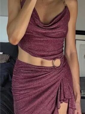 OUTCAST Haven Dress Women's Shimmery Plum Bodysuit with Ring Detail
